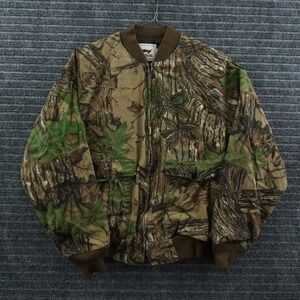 Duxbak Realtree Camo‎ Bomber Jacket Mens L Brown Green Vintage Made in USA Zip